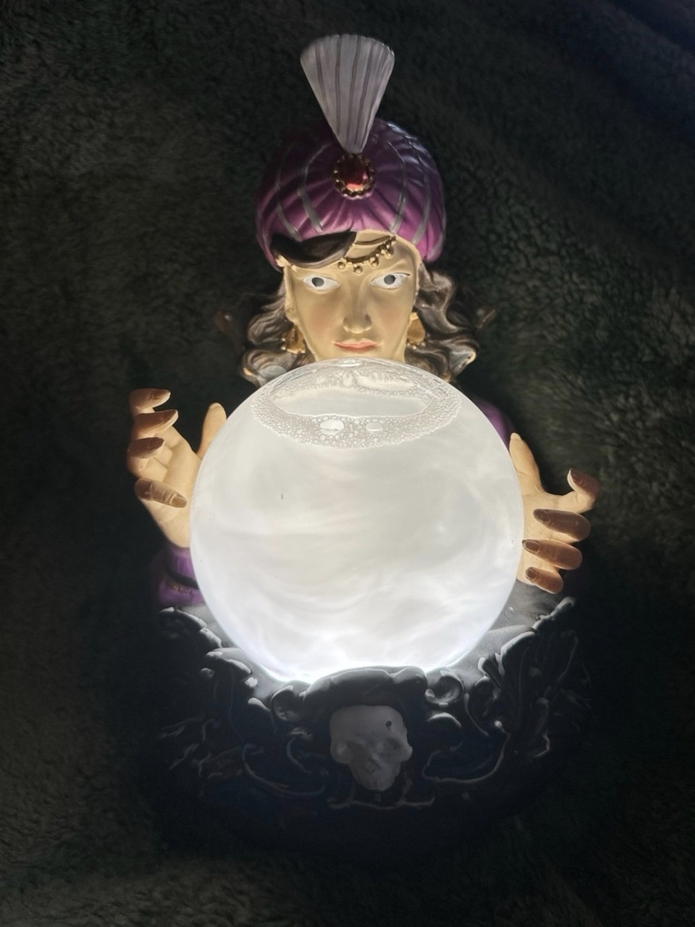 Purple Fortune Teller Figurine with Light Up Crystal Ball